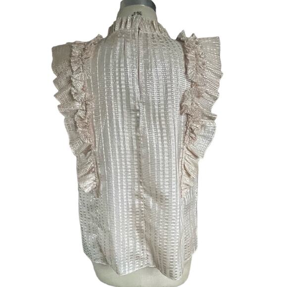 Rebecca Taylor Pale Pink & Silver Silk Sleeveless Ruffle Blouse Size 12 - Picture 4 of 7